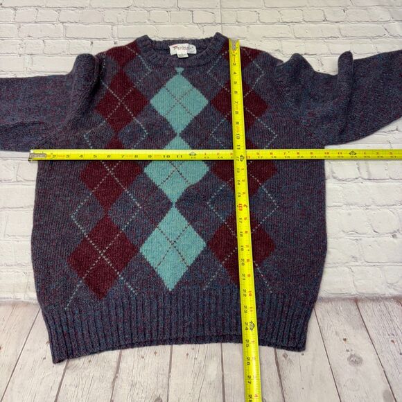 Parker of Vienna Men 100% Shetland Wool Sweater Size Large Argyle C046 -4 - Picture 2 of 14